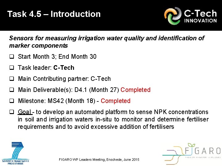 Task 4. 5 – Introduction Sensors for measuring irrigation water quality and identification of