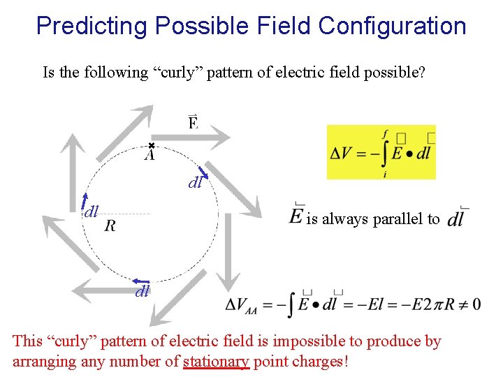 Predicting Possible Field Configuration Is the following “curly” pattern of electric field possible? dl