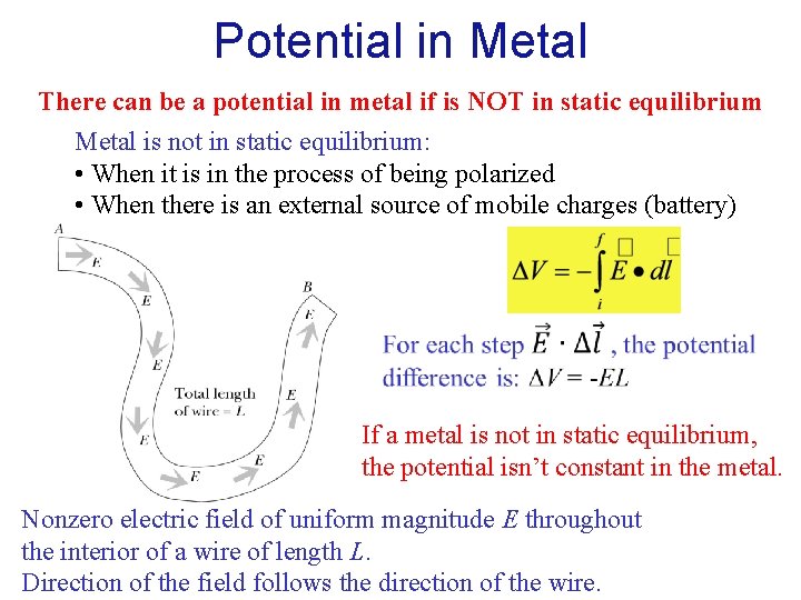 Potential in Metal There can be a potential in metal if is NOT in