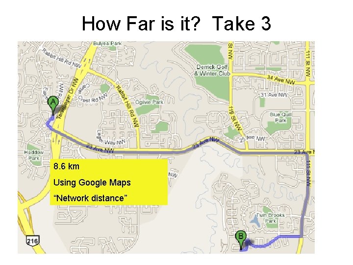 How Far is it? Take 3 8. 6 km Using Google Maps “Network distance”