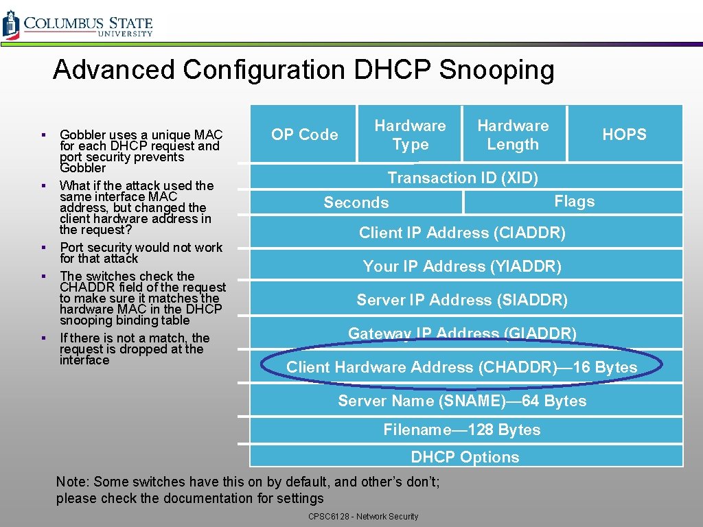 Advanced Configuration DHCP Snooping § § § Gobbler uses a unique MAC for each Advanced Configuration DHCP Snooping § § § Gobbler uses a unique MAC for each