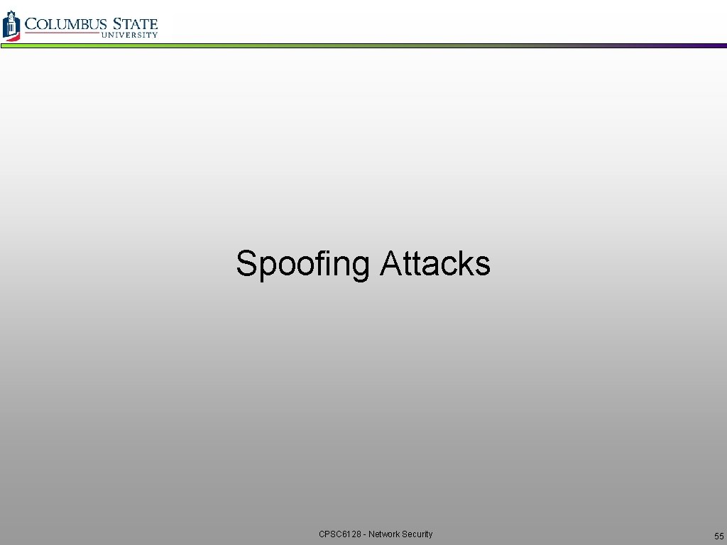 Spoofing Attacks CPSC 6128 - Network Security 55 Spoofing Attacks CPSC 6128 - Network Security 55