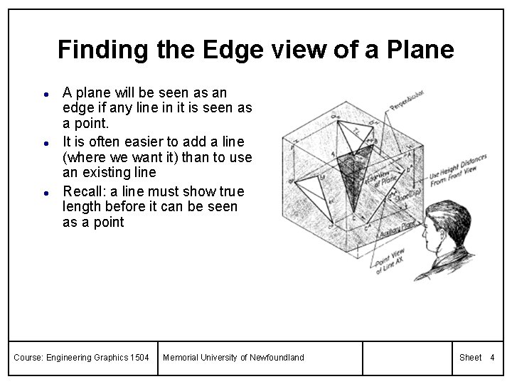 Finding the Edge view of a Plane l l l A plane will be