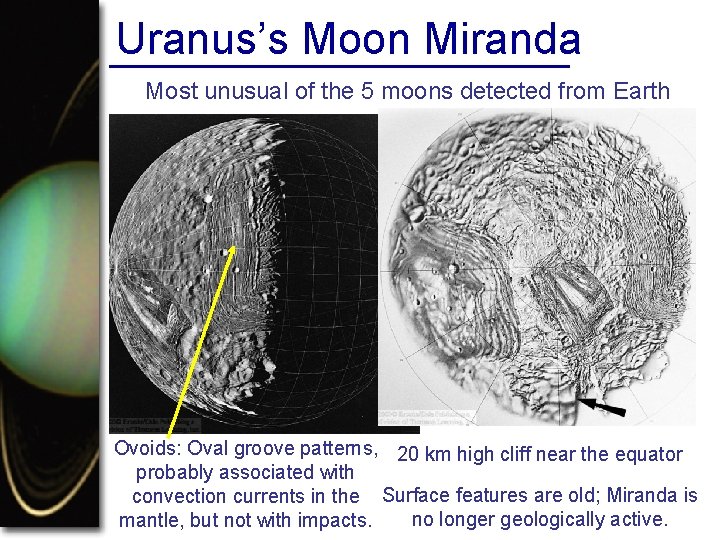 Uranus’s Moon Miranda Most unusual of the 5 moons detected from Earth Ovoids: Oval