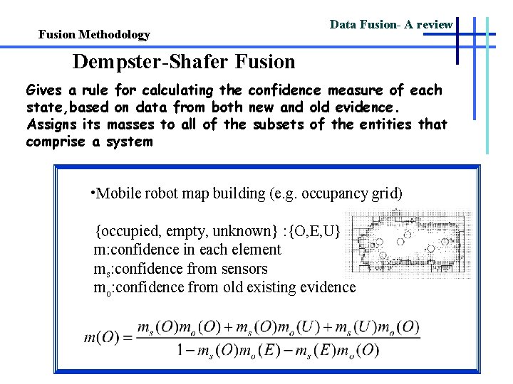 Fusion Methodology Data Fusion- A review Dempster-Shafer Fusion Gives a rule for calculating the