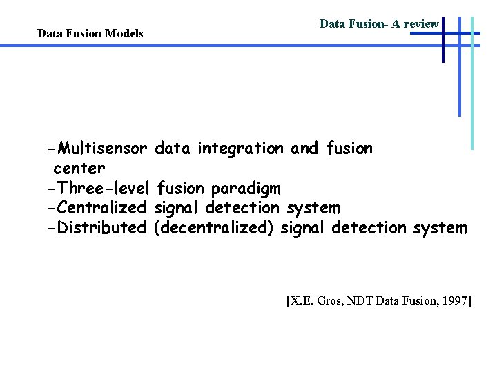 Data Fusion Models Data Fusion- A review -Multisensor data integration and fusion center -Three-level