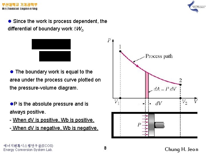 l Since the work is process dependent, the differential of boundary work Wb l