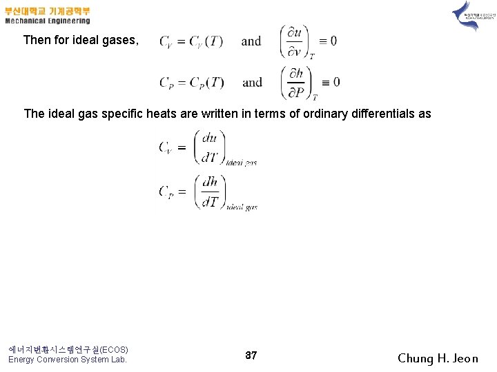 Then for ideal gases, The ideal gas specific heats are written in terms of
