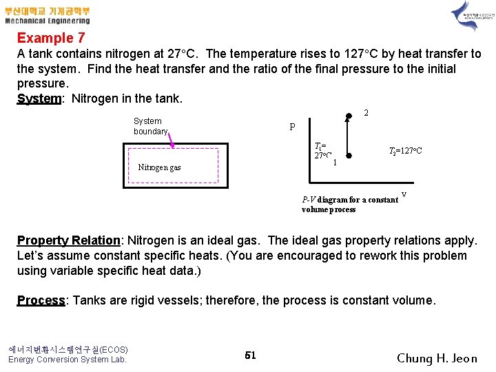 Example 7 A tank contains nitrogen at 27 C. The temperature rises to 127