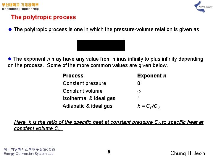 The polytropic process l The polytropic process is one in which the pressure-volume relation