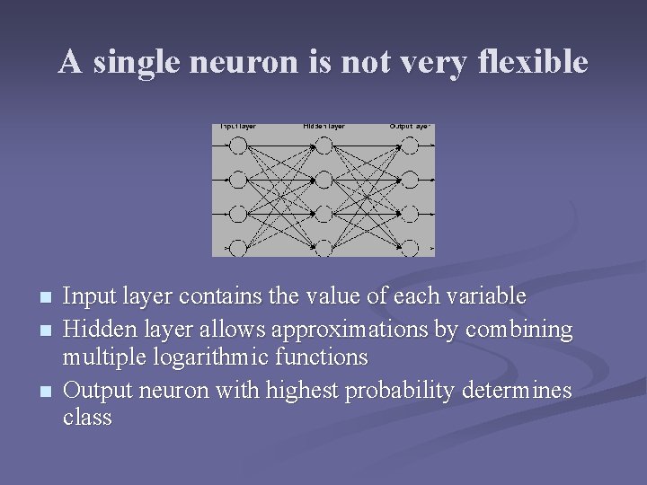 A single neuron is not very flexible n n n Input layer contains the