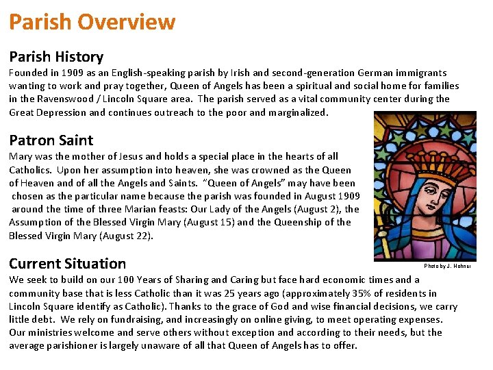 Parish Overview Parish History Founded in 1909 as an English-speaking parish by Irish and Parish Overview Parish History Founded in 1909 as an English-speaking parish by Irish and