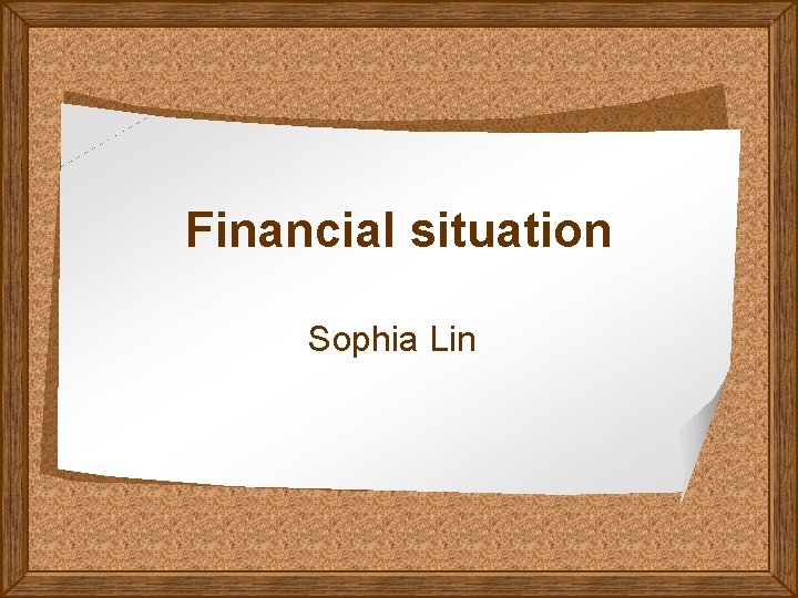 Financial situation Sophia Lin 