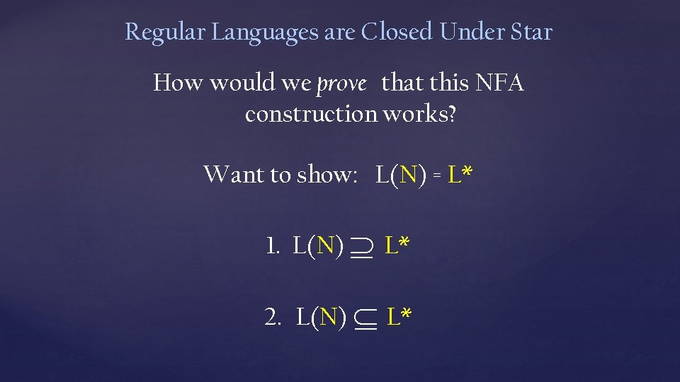 Regular Languages are Closed Under Star How would we prove that this NFA construction