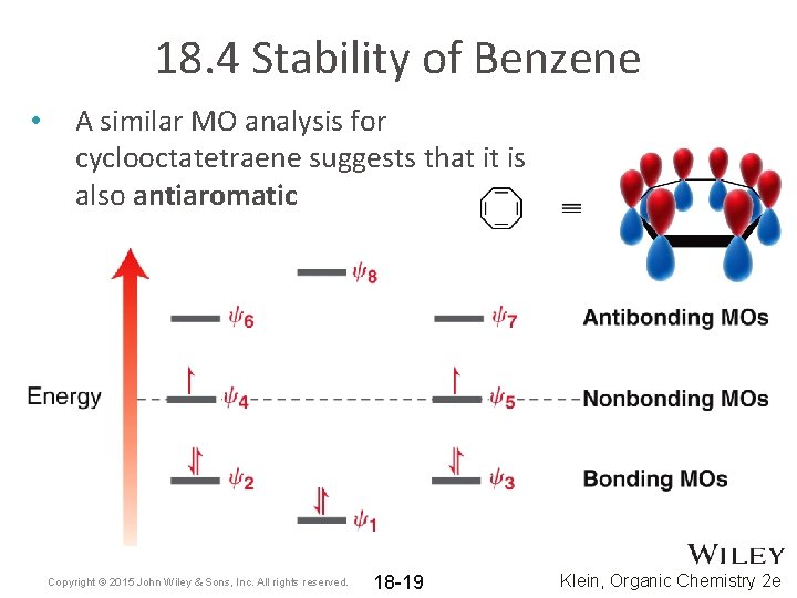 18. 4 Stability of Benzene • A similar MO analysis for cyclooctatetraene suggests that