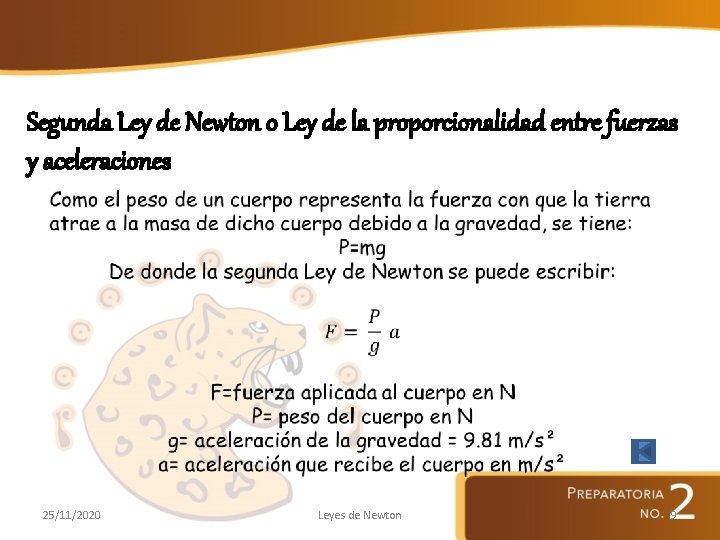 Segunda Ley de Newton o Ley de la proporcionalidad entre fuerzas y aceleraciones 25/11/2020