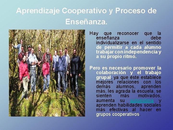 Aprendizaje Cooperativo y Proceso de Enseñanza. Hay que reconocer que la enseñanza debe individualizarse