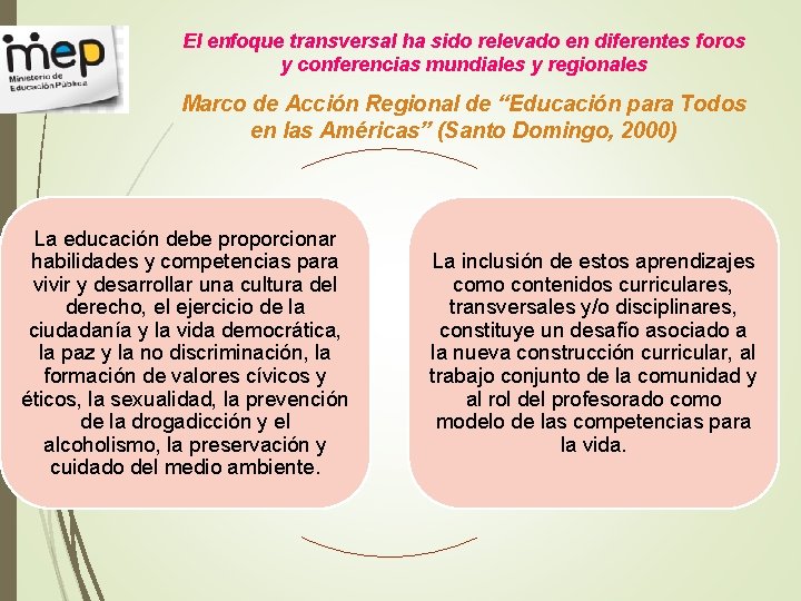 El enfoque transversal ha sido relevado en diferentes foros y conferencias mundiales y regionales