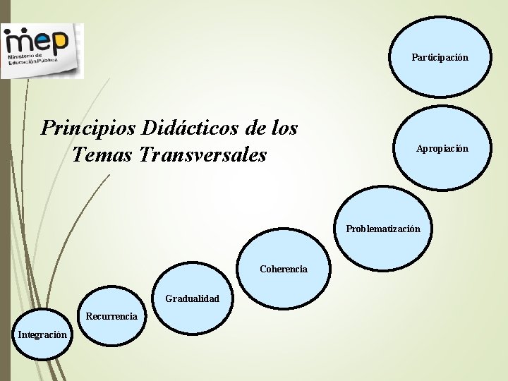 Participación Principios Didácticos de los Temas Transversales Apropiación Problematización Coherencia Gradualidad Recurrencia Integración 