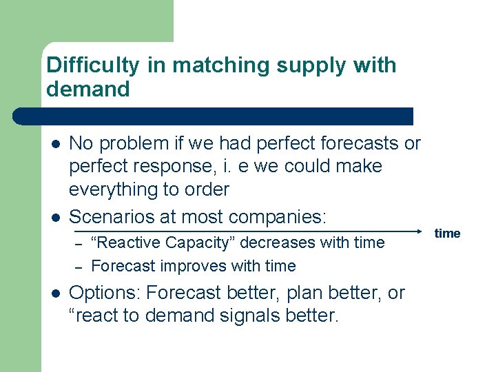 Difficulty in matching supply with demand l l No problem if we had perfect