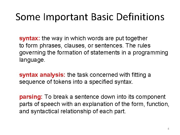 Some Important Basic Definitions syntax: the way in which words are put together to
