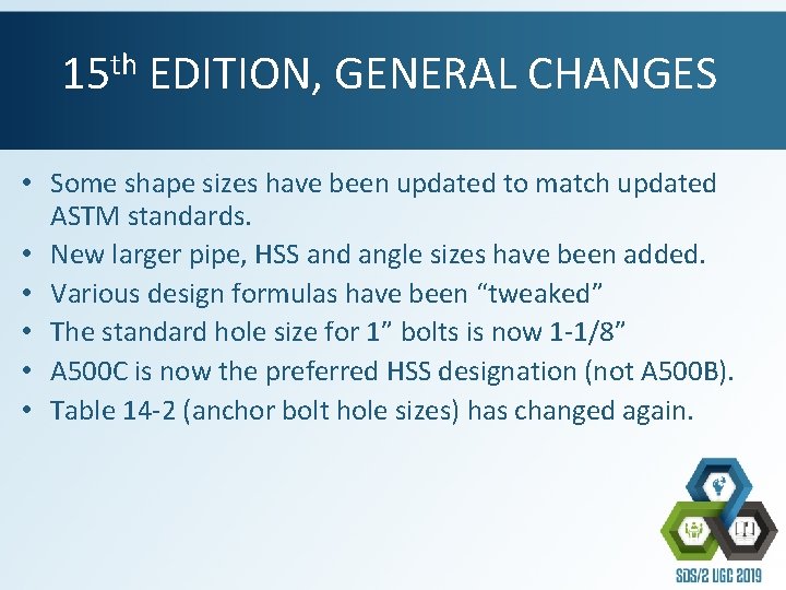 th 15 EDITION, GENERAL CHANGES • Some shape sizes have been updated to match