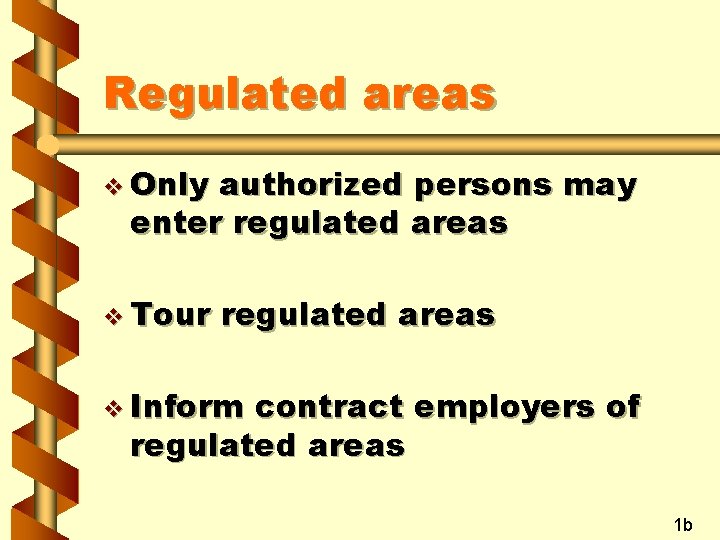 Regulated areas v Only authorized persons may enter regulated areas v Tour regulated areas