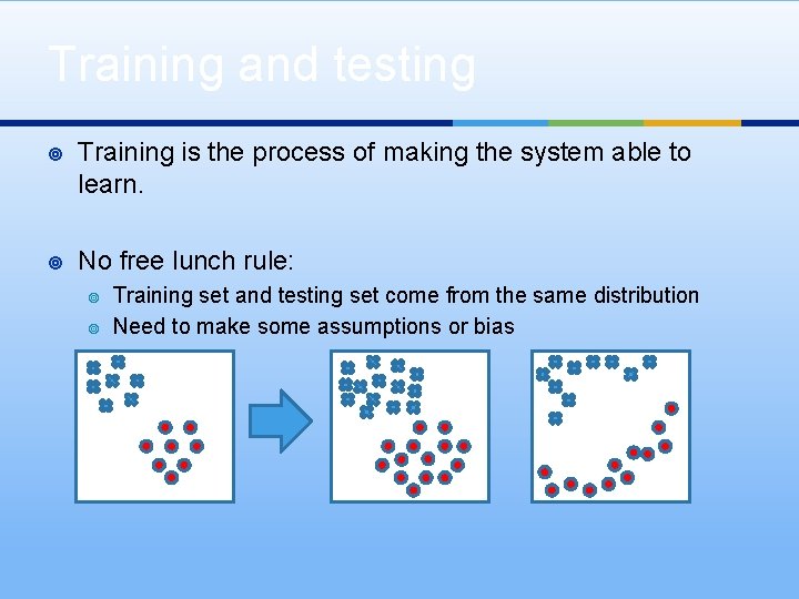 Training and testing ¥ Training is the process of making the system able to