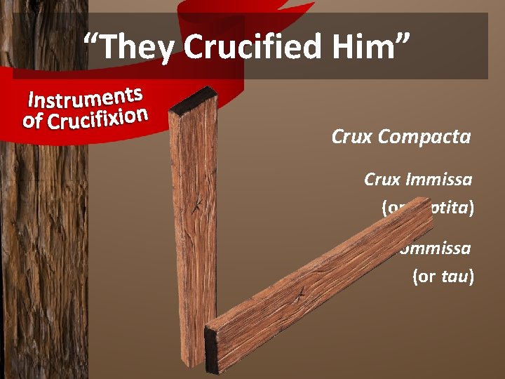 “They Crucified Him” Crux Compacta Crux Immissa (or captita) Crux Commissa (or tau) 