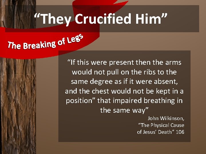 “They Crucified Him” “If this were present then the arms would not pull on