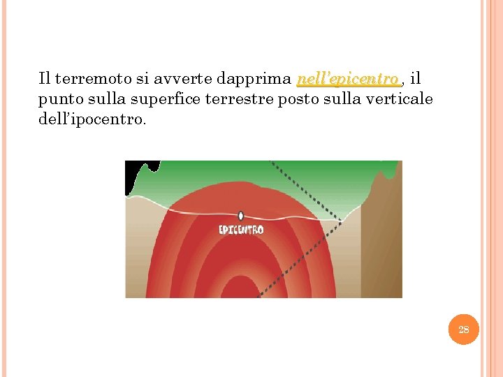 Il terremoto si avverte dapprima nell’epicentro , il punto sulla superfice terrestre posto sulla