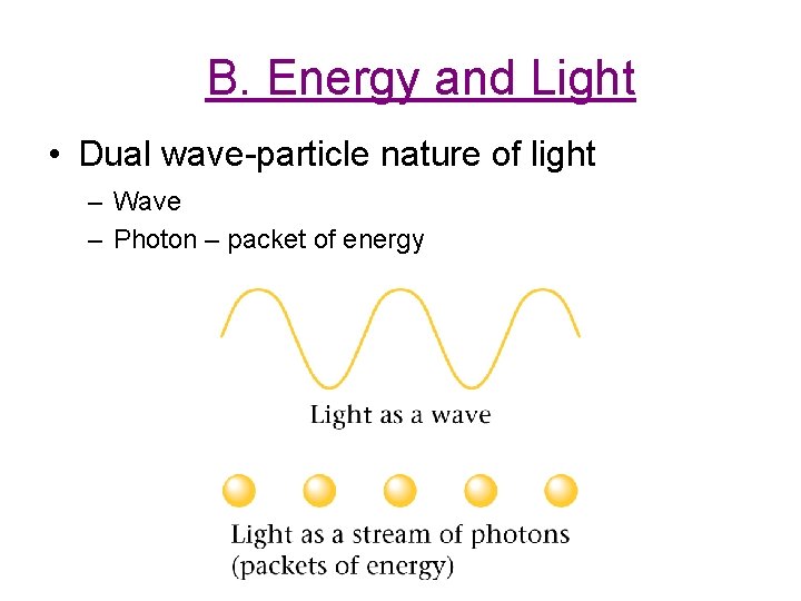B. Energy and Light • Dual wave-particle nature of light – Wave – Photon