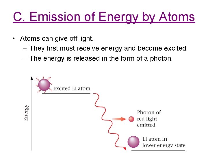 C. Emission of Energy by Atoms • Atoms can give off light. – They