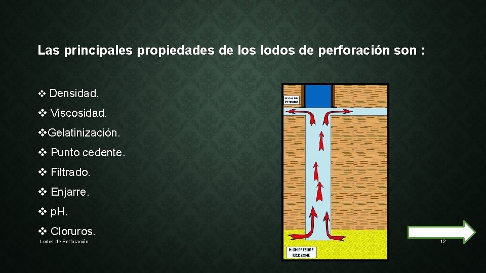 Las principales propiedades de los lodos de perforación son : v Densidad. v Viscosidad.