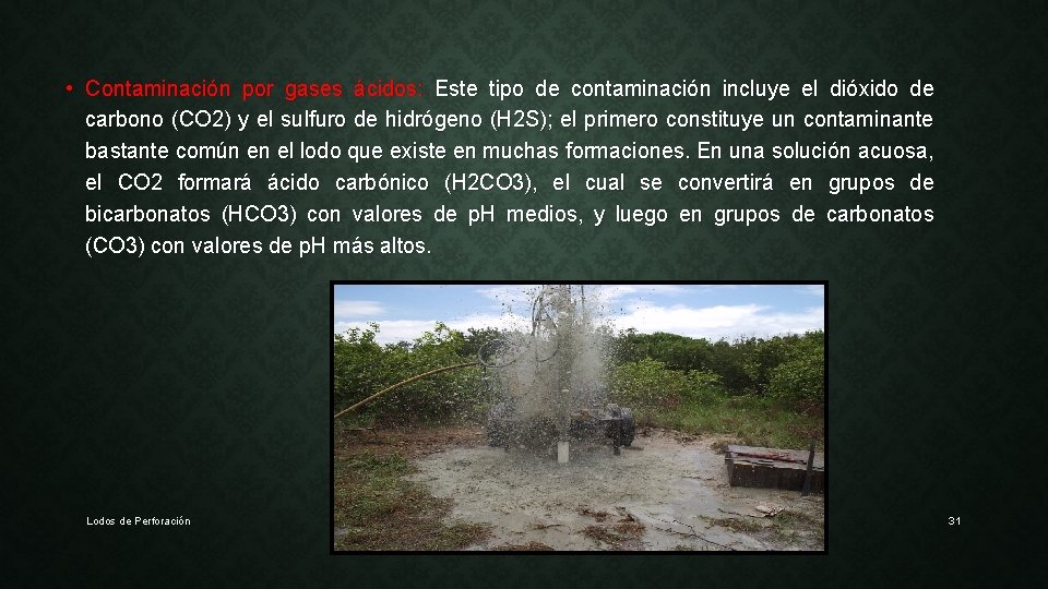  • Contaminación por gases ácidos: Este tipo de contaminación incluye el dióxido de