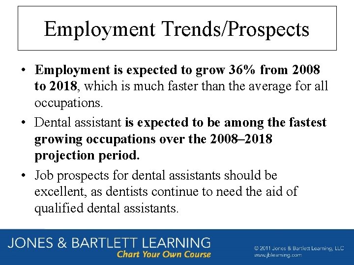 Employment Trends/Prospects • Employment is expected to grow 36% from 2008 to 2018, which Employment Trends/Prospects • Employment is expected to grow 36% from 2008 to 2018, which