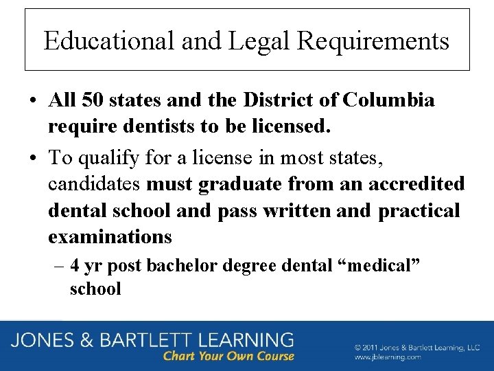 Educational and Legal Requirements • All 50 states and the District of Columbia require Educational and Legal Requirements • All 50 states and the District of Columbia require