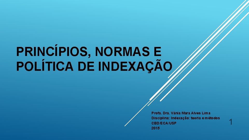 PRINCÍPIOS, NORMAS E POLÍTICA DE INDEXAÇÃO Profa. Dra. Vânia Mara Alves Lima Disciplina: Indexação: