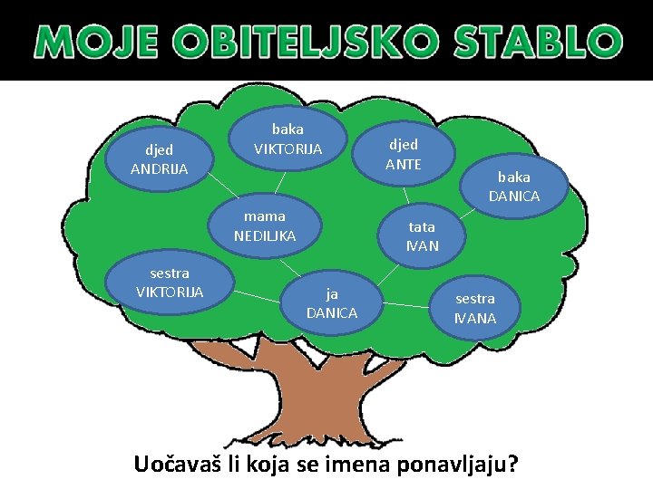 djed ANDRIJA baka VIKTORIJA mama NEDILJKA sestra VIKTORIJA djed ANTE baka DANICA tata IVAN