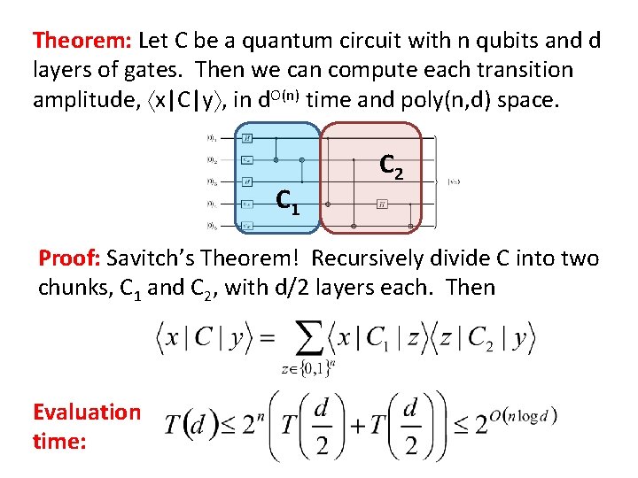 Theorem: Let C be a quantum circuit with n qubits and d layers of