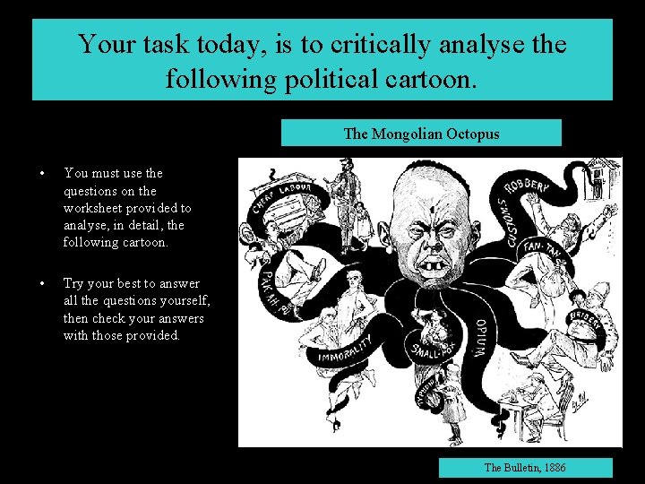 Your task today, is to critically analyse the following political cartoon. The Mongolian Octopus