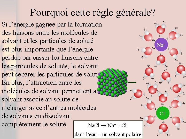 Pourquoi cette règle générale? Si l’énergie gagnée par la formation des liaisons entre les