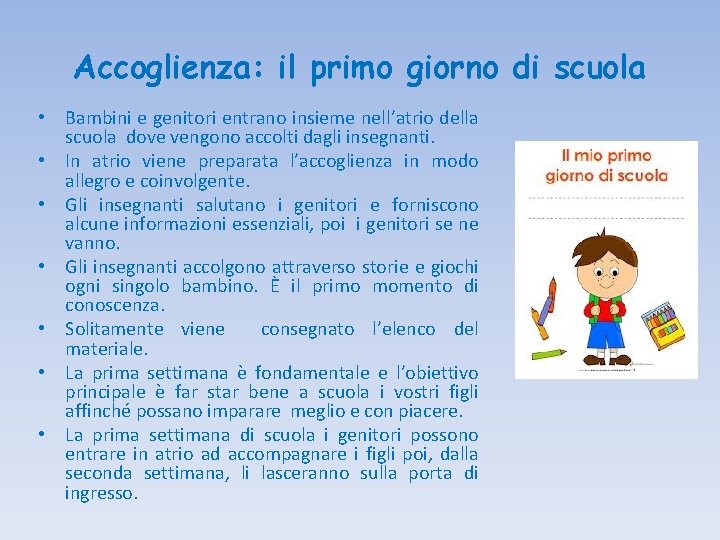 Accoglienza: il primo giorno di scuola • Bambini e genitori entrano insieme nell’atrio della