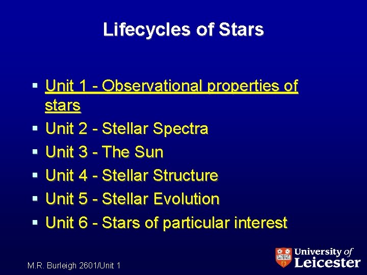 Lifecycles of Stars § Unit 1 - Observational properties of stars § Unit 2
