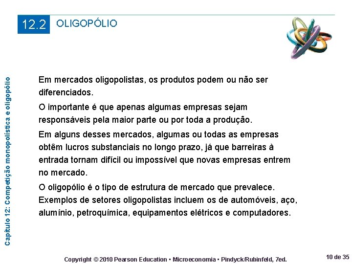 Capítulo 12: Competição monopolística e oligopólio 12. 2 OLIGOPÓLIO Em mercados oligopolistas, os produtos