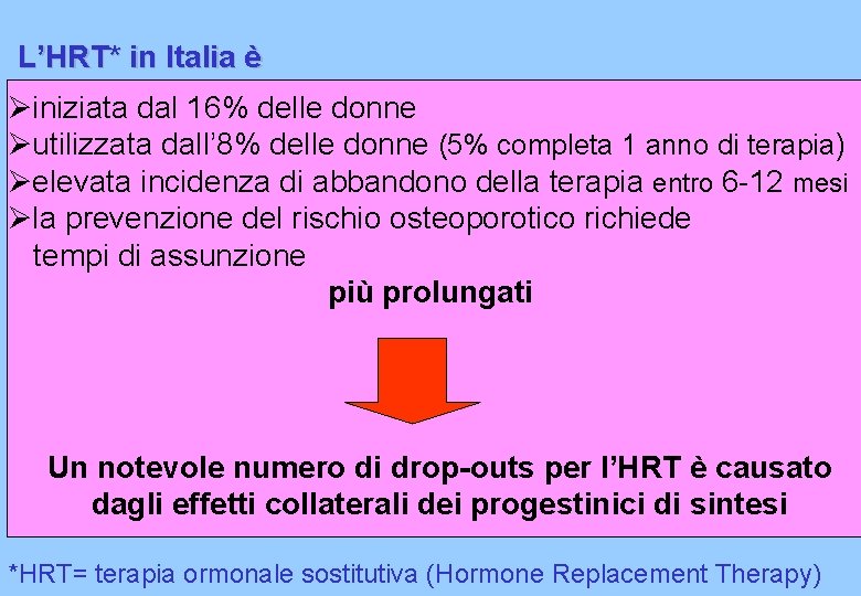 L’HRT* in Italia è iniziata dal 16% delle donne utilizzata dall’ 8% delle donne