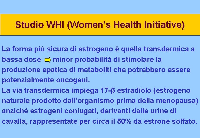 Studio WHI (Women’s Health Initiative) La forma più sicura di estrogeno è quella transdermica