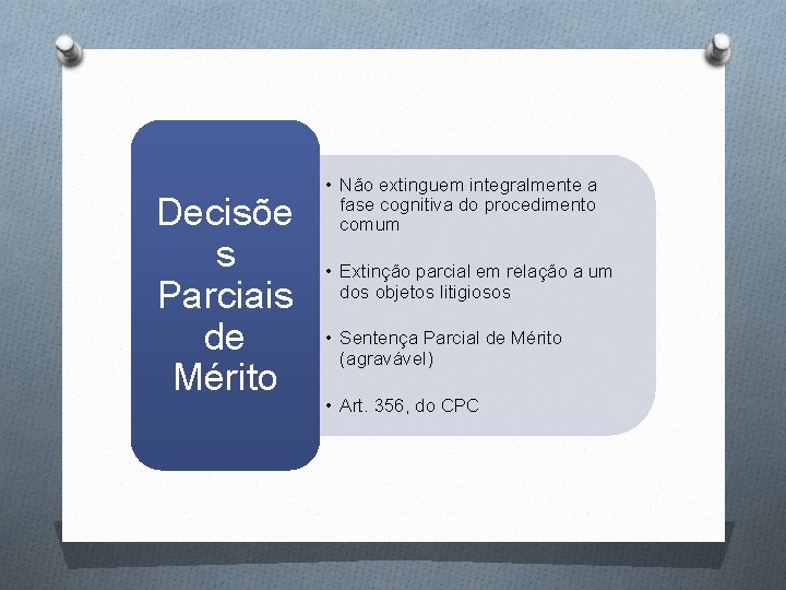 Decisõe s Parciais de Mérito • Não extinguem integralmente a fase cognitiva do procedimento