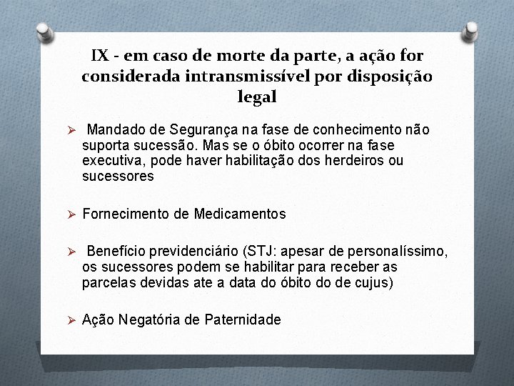 IX - em caso de morte da parte, a ação for considerada intransmissível por