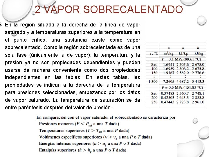 2 VAPOR SOBRECALENTADO • En la región situada a la derecha de la línea